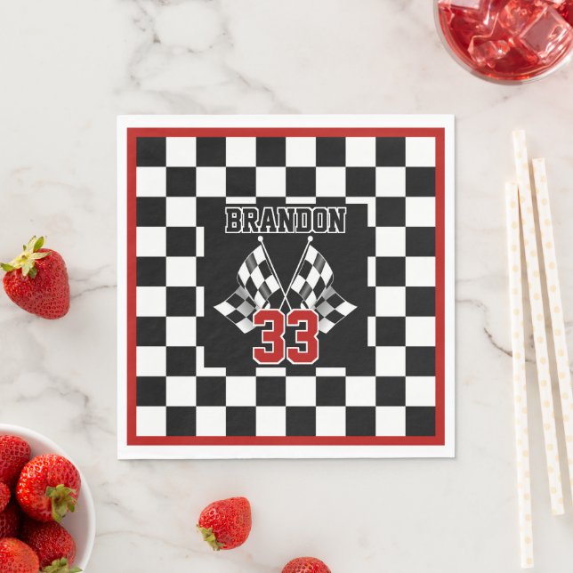 Custom Cool Black And White Checkered Flag Pattern Napkins (Insitu)