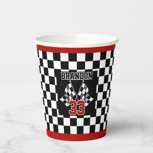 Custom Cool Black And White Checkered Flag Pattern Paper Cups