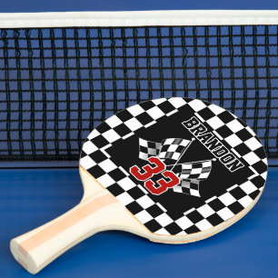 Custom Cool Black And White Checkered Flag Pattern Ping Pong Paddle