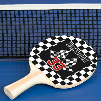 Custom Cool Black And White Checkered Flag Pattern Ping Pong Paddle
