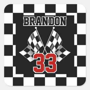 Custom Cool Black And White Checkered Flag Pattern Square Sticker