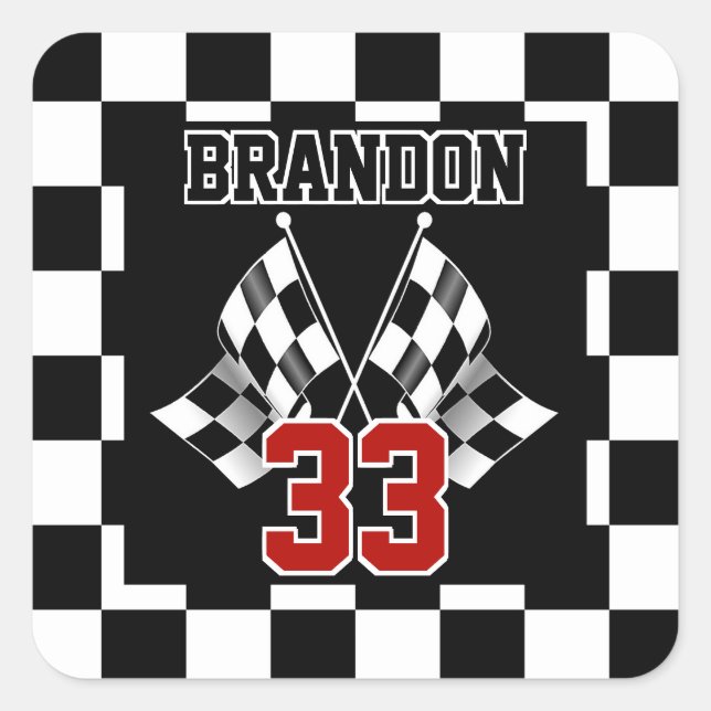 Custom Cool Black And White Checkered Flag Pattern Square Sticker (Front)