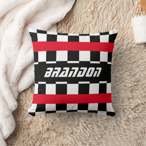 Custom Cool Black And White Checkered Flag Pattern Throw Pillow