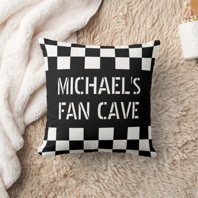 Custom Cool Black And White Checkered Flag Pattern Throw Pillow (Blanket)