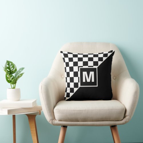Custom Cool Black And White Checkered Flag Pattern Throw Pillow