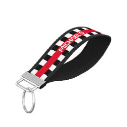 Custom Cool Black And White Checkered Flag Pattern Wrist Keychain