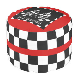 Custom Cool Black And White Checkered Pouf