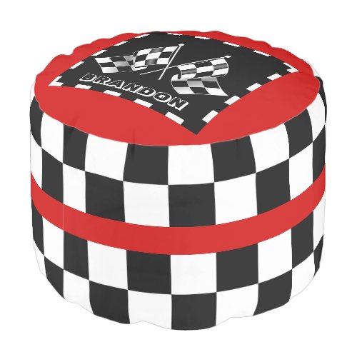 Custom Cool Black And White Checkered Pouf
