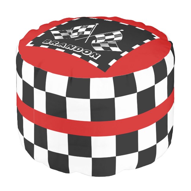 Custom Cool Black And White Checkered Pouf (Angled Back)
