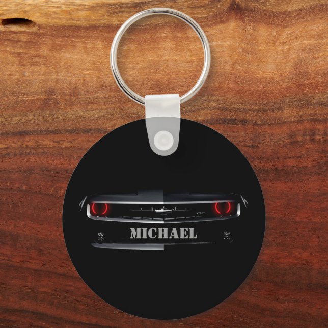 Custom Cool black Chevy Camaro Your name Keychain (Front)