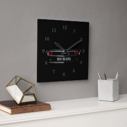 Custom Cool black Chevy Camaro Your name numbers Square Wall Clock
