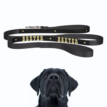 Custom Cool Black Gold Stars Dog Puppy Doggy Name Pet Leash by iCoolCreate at Zazzle