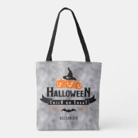 Custom Cool Black Halloween Trick or Treat Pumpkin Tote Bag