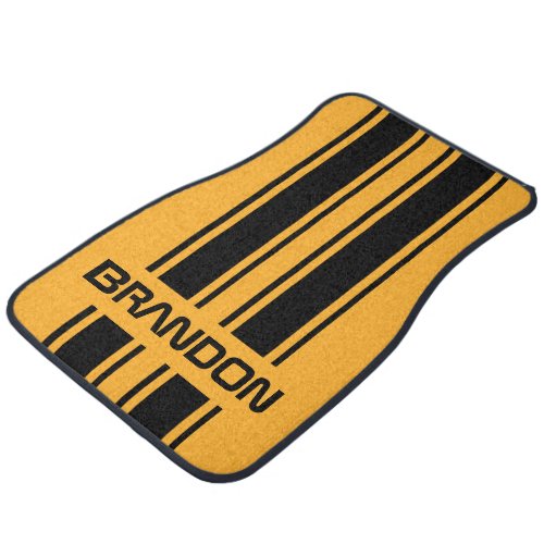 Custom Cool Black Yellow Auto Race Sport Stripe Car Floor Mat