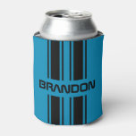 Custom Cool Blue And Black Auto Race Sport Stripes Can Cooler at Zazzle