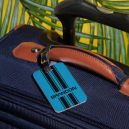 Custom Cool Blue And Black Auto Race Sport Stripes Luggage Tag