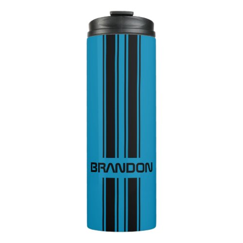 Custom Cool Blue And Black Auto Race Sport Stripes Thermal Tumbler