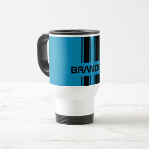 Custom Cool Blue And Black Auto Race Sport Stripes Travel Mug