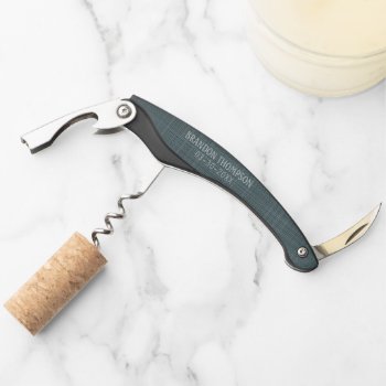 Custom Cool Classy Gray Teal Blue Linen Pattern Waiter's Corkscrew by All_In_Cute_Fun at Zazzle