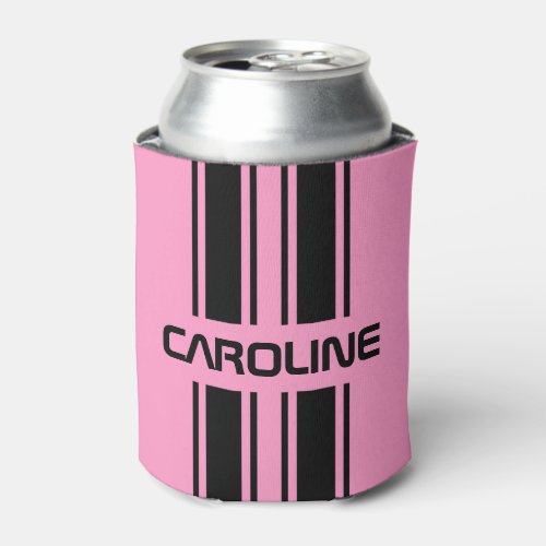 Custom Cool Cute Pink Black Auto Race Sport Stripe Can Cooler