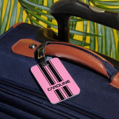 Custom Cool Cute Pink Black Auto Race Sport Stripe Luggage Tag
