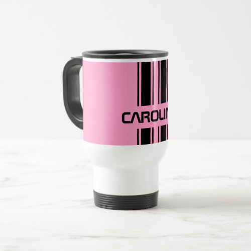 Custom Cool Cute Pink Black Auto Race Sport Stripe Travel Mug