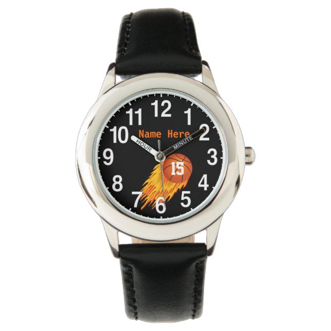Custom Cool Flaming Basketball Watches for Boys (Front)