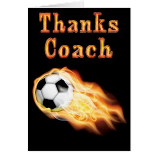 Custom Cool Flaming Soccer Coach Thank You Card