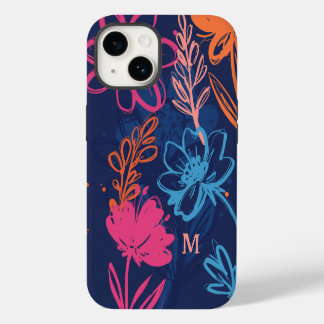 Custom Cool Floral Boho Colorful Monogram Tropical iPhone 14 Case