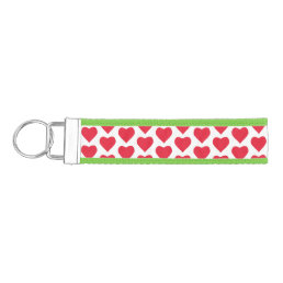 Custom Cool Green &amp; Red Hearts Wristlet Lanyard Wrist Keychain