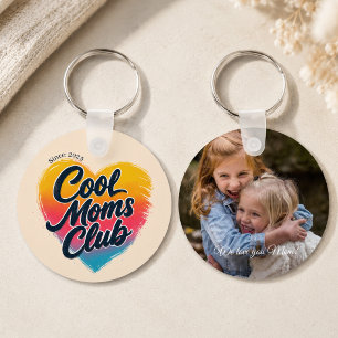 Custom "Cool Moms Club" Heart Photo Keychain