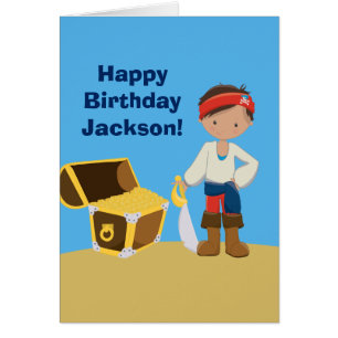 Custom Cool Pirate Kids Happy Birthday Card