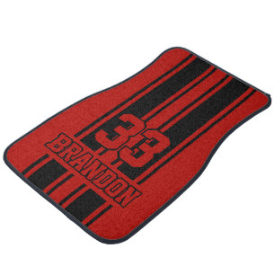 Custom Cool Red And Black Auto Race Sport Stripe Car Floor Mat