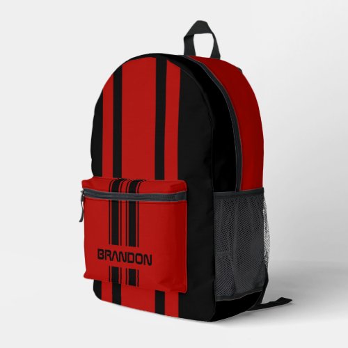 Custom Cool Red And Black Auto Race Sport Stripe Printed Backpack