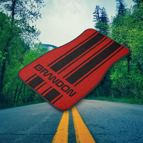 Custom Cool Red And Black Auto Race Sport Striped Car Floor Mat