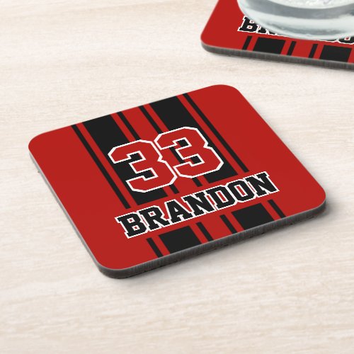 Custom Cool Red And Black Auto Race Sport Stripes Beverage Coaster