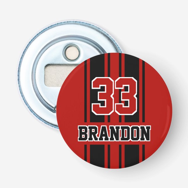 Custom Cool Red And Black Auto Race Sport Stripes Bottle Opener (Front)