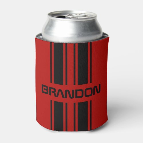 Custom Cool Red And Black Auto Race Sport Stripes Can Cooler