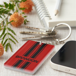 Custom Cool Red And Black Auto Race Sport Stripes Keychain