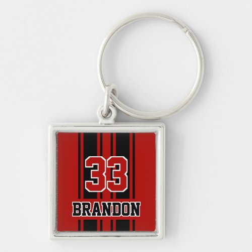 Custom Cool Red And Black Auto Race Sport Stripes Keychain