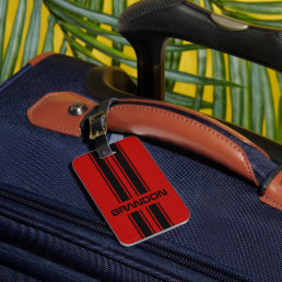 Custom Cool Red And Black Auto Race Sport Stripes Luggage Tag