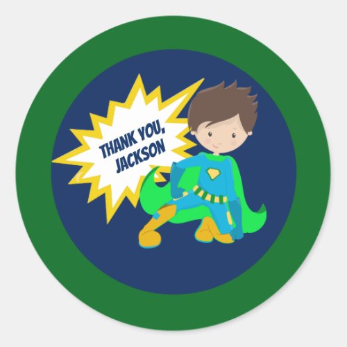 Custom Cool Superhero Birthday Thank You Classic Round Sticker