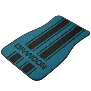 Custom Cool Teal Blue Black Auto Race Sport Stripe Car Floor Mat