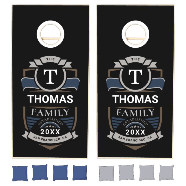 Custom Cool Typography Family Keepsake Monogram Cornhole Set (Set)