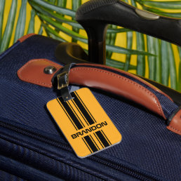 Custom Cool Yellow Black Auto Race Sport Stripe Luggage Tag