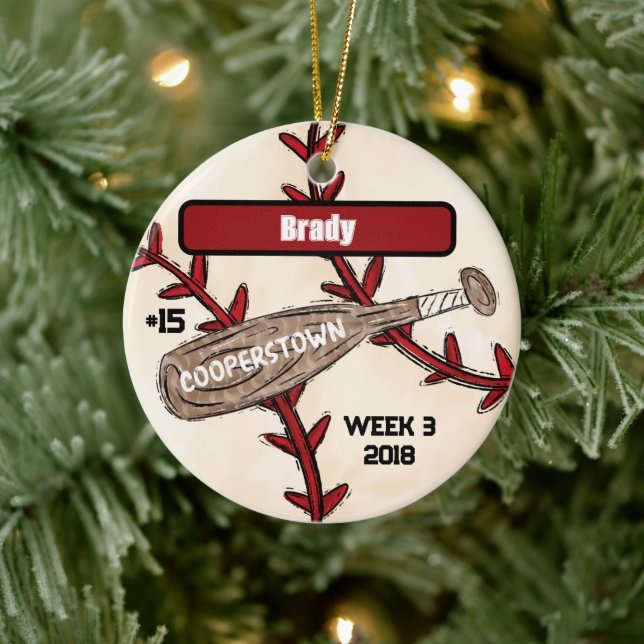 Custom Cooperstown Baseball / Player Keepsake Ceramic Ornament (Tree)