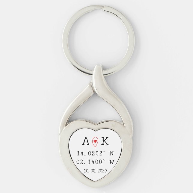 Custom Coordinates Fist Date Valentine's Day Gift Keychain (Front)