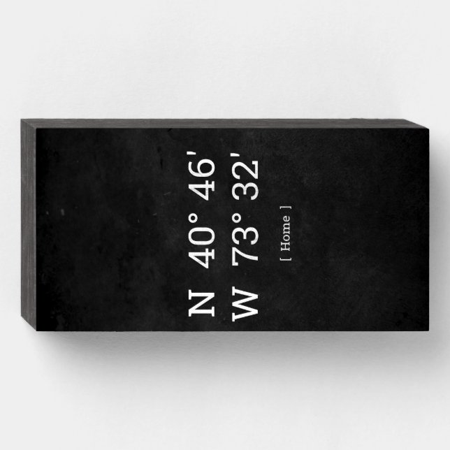 Custom Coordinates Personalized Home Location Gift Wooden Box Sign (Front Horizontal)