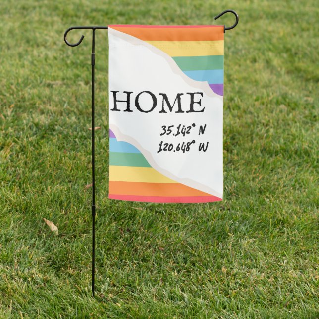 Custom Coordinates Rainbow Pride Aesthetic Garden Flag (In SItu)