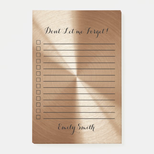 Custom Copper Metallic Lined To Do List Post-it Notes (Front)